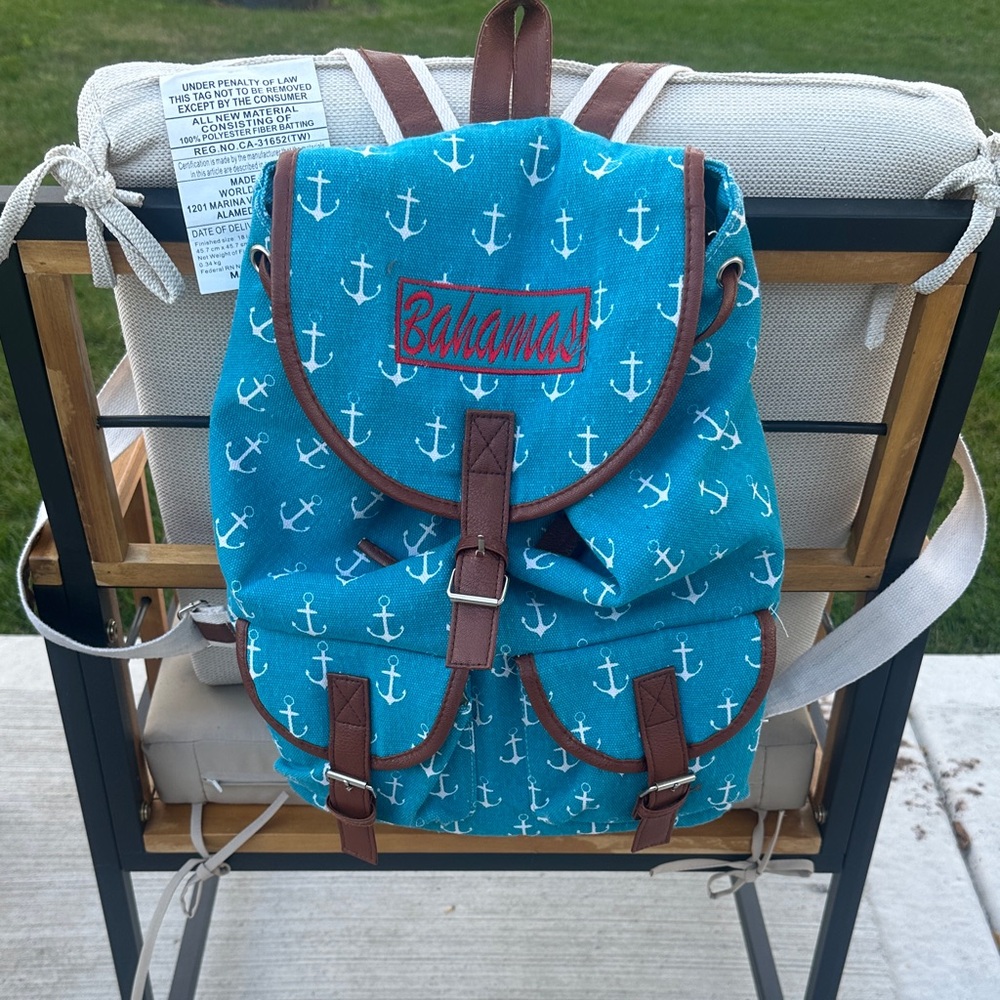 Teal Bahamas Anchor Backpack, spacious and super cute